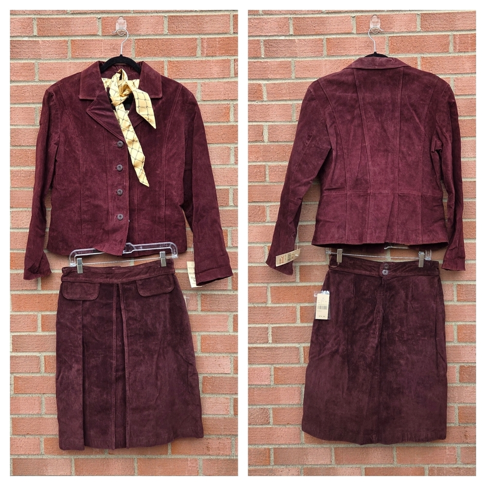 Maxima Wilson's Leather Women's Size 12 2pc Suede Jacket & Skirt Set Burgundy